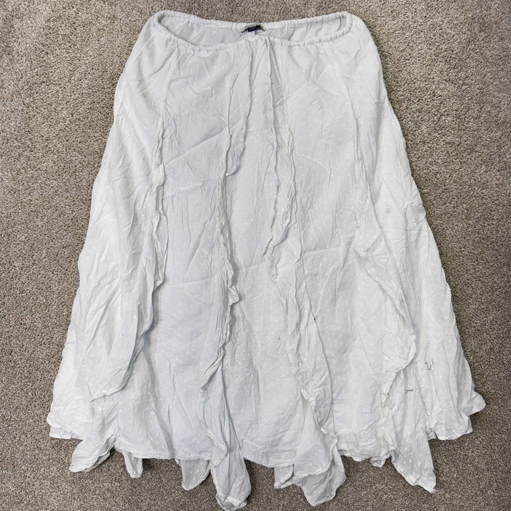 American Eagle Skirt Womens M Midi White Swiss Dot Ruffle Tiered EUC